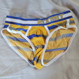 2(X)IST Yellow and Blue Striped Mesh Briefs - Size S